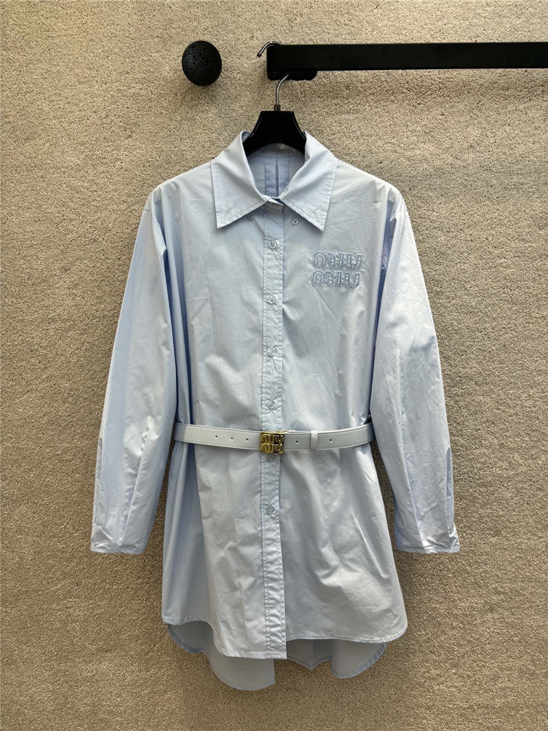 miumiu letter embroidered long sleeve shirt dress replica clothes