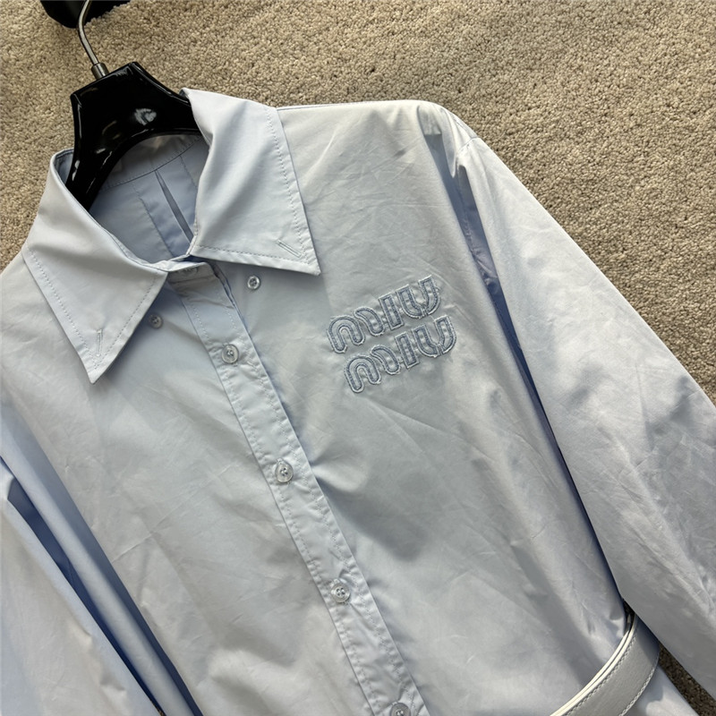 M1um1u letter embroidered long sleeve shirt dress replica clothes