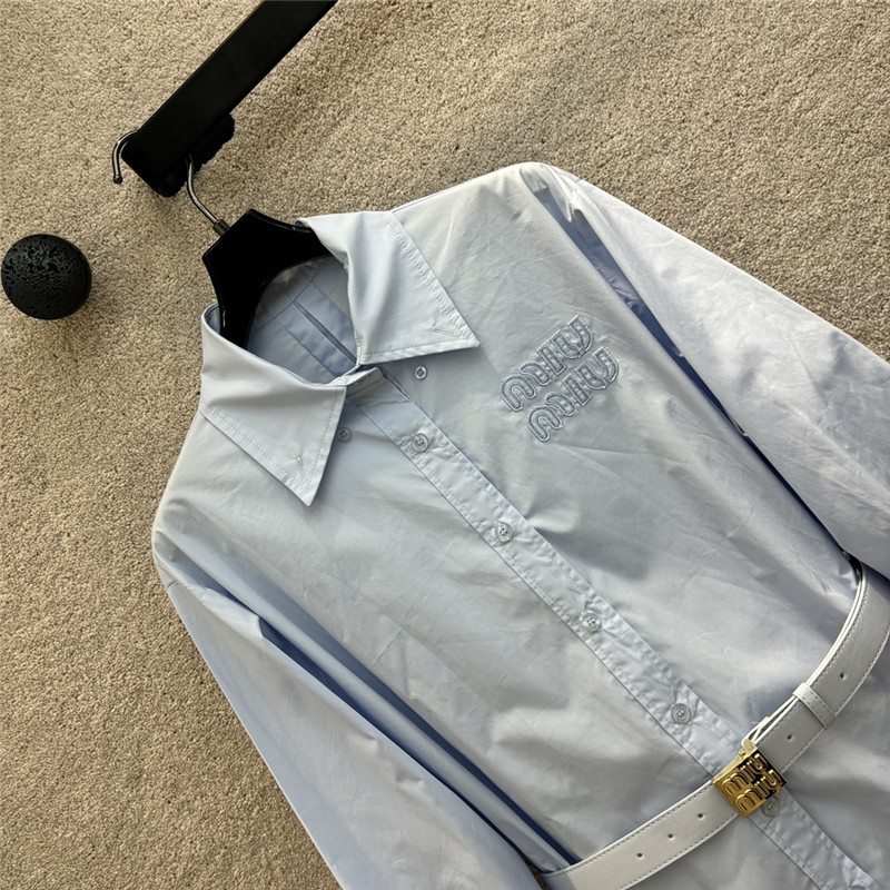 M1um1u letter embroidered long sleeve shirt dress replica clothes