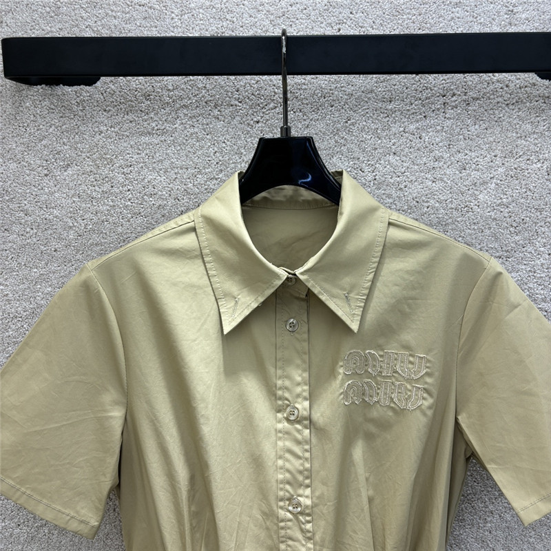 M1um1u letter embroidered short sleeve dress replica clothing