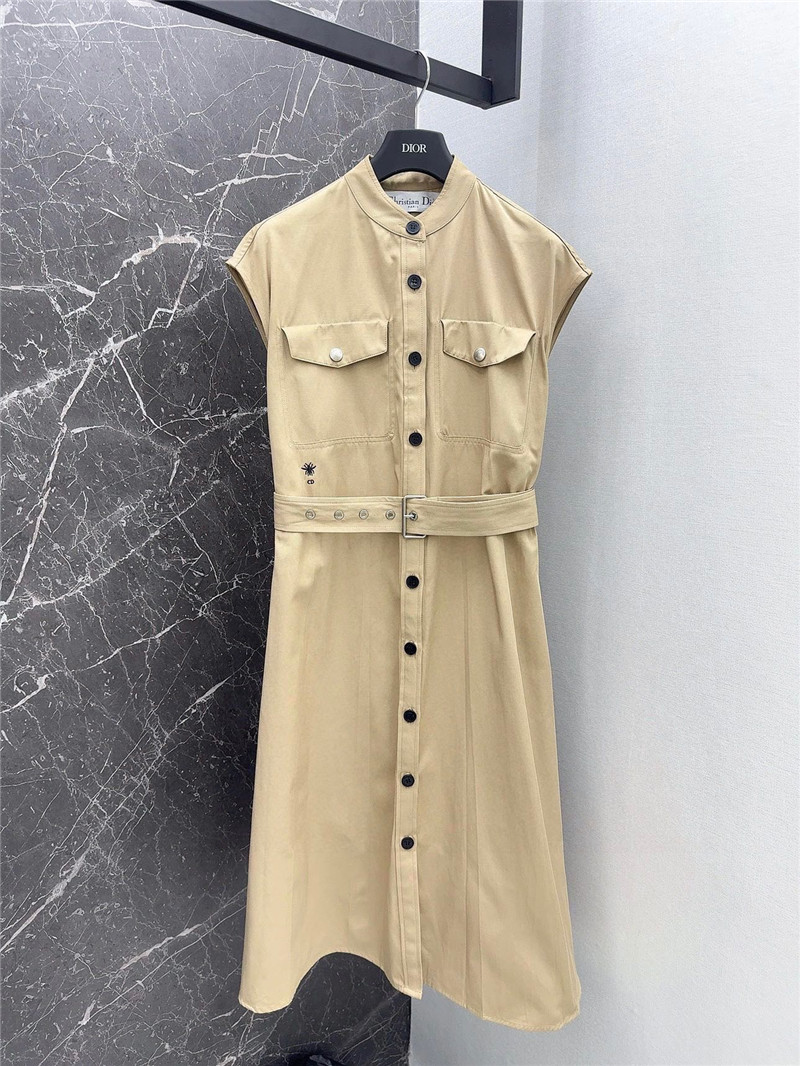 dior small stand collar khaki long dress replica designer clothes