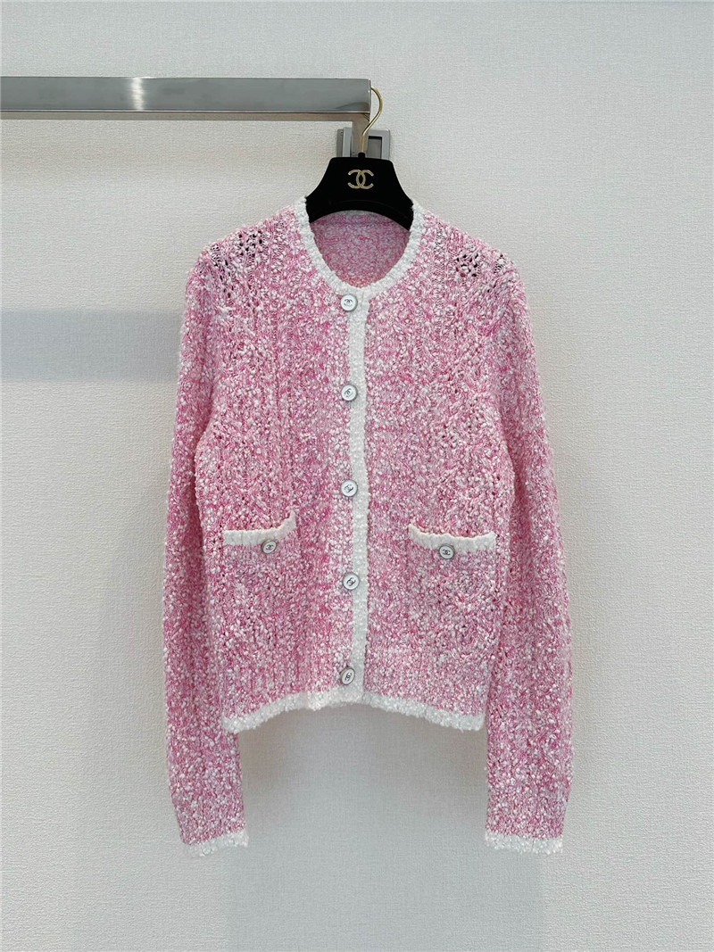 Chanel Color Block Twist Cardigan Pink