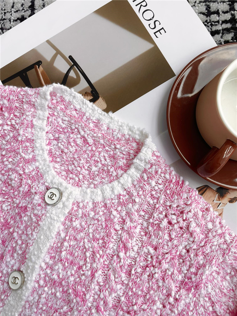 Chanel Color Block Twist Cardigan Pink