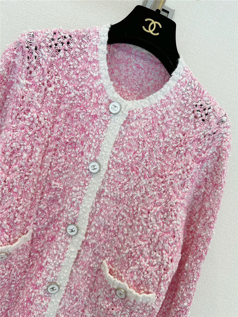 Chanel Color Block Twist Cardigan Pink