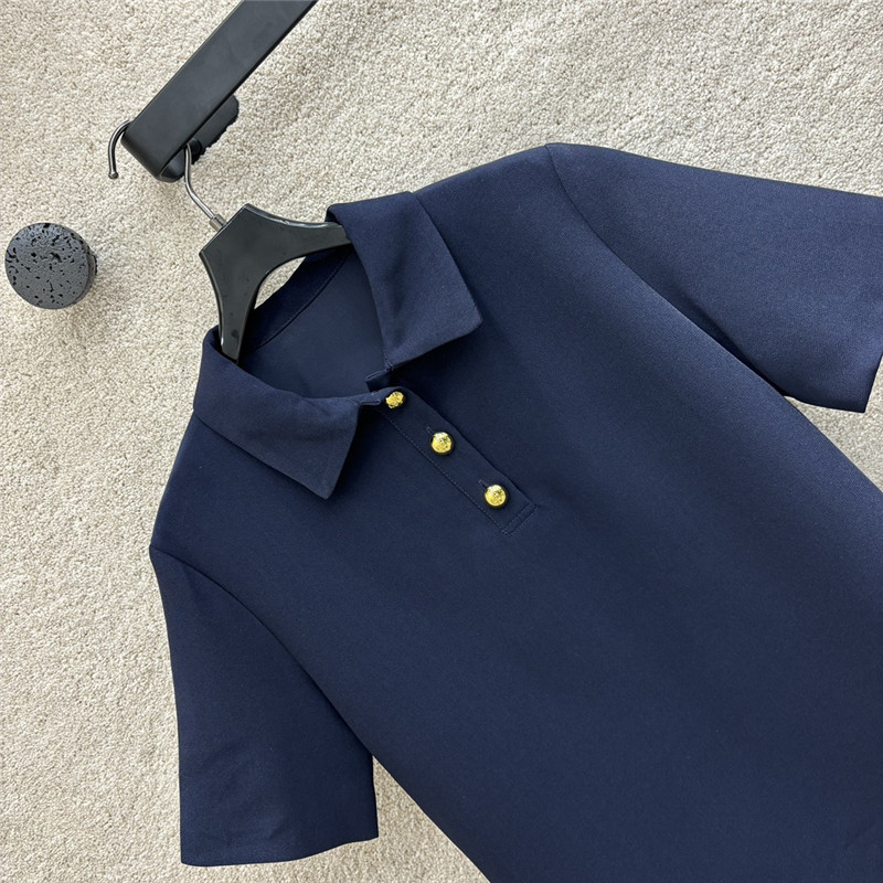 Va1e*ntin0 polo collar navy blue short-sleeved dress replica clothes