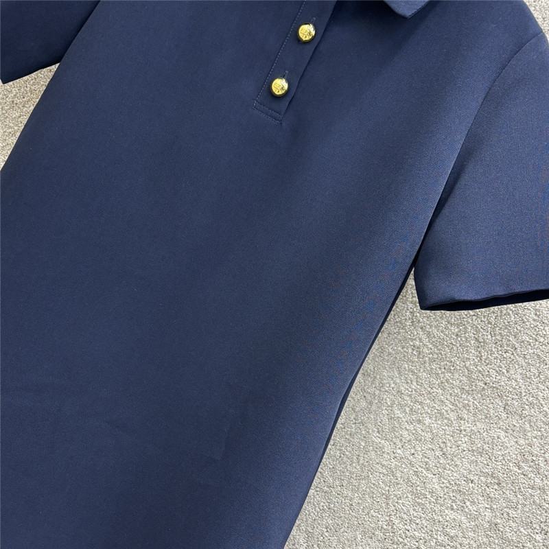 Va1e*ntin0 polo collar navy blue short-sleeved dress replica clothes
