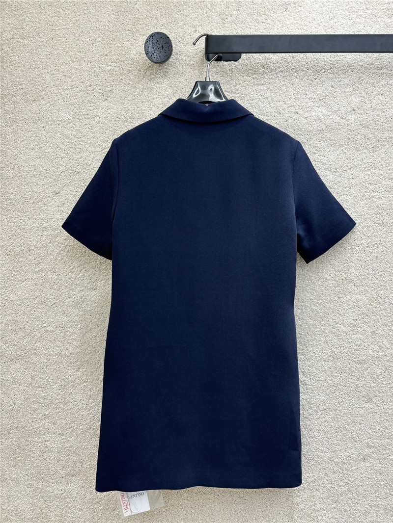 Va1e*ntin0 polo collar navy blue short-sleeved dress replica clothes