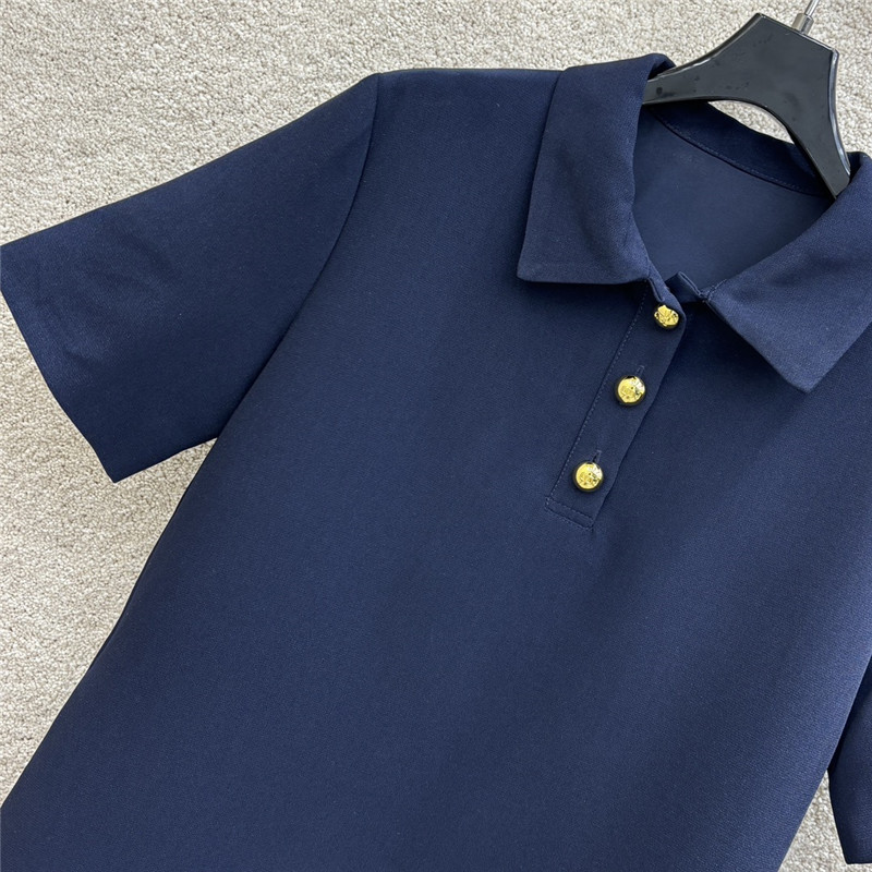 Va1e*ntin0 polo collar navy blue short-sleeved dress replica clothes