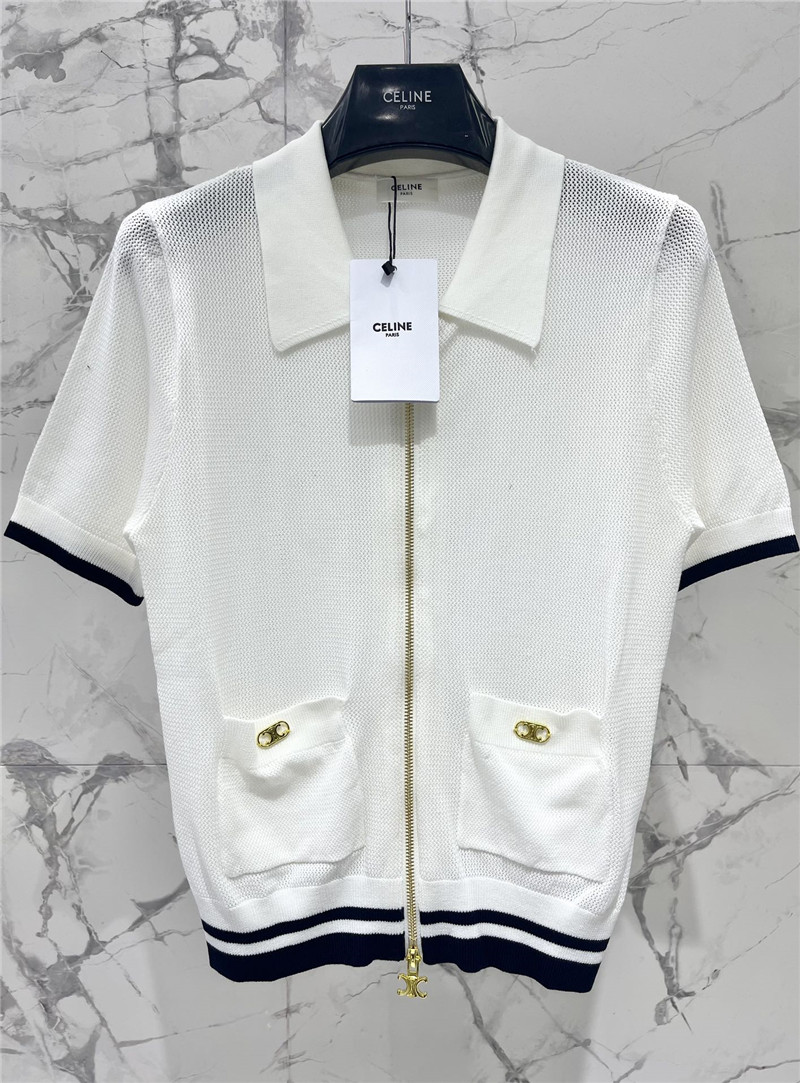 Ce1i*e zip short-sleeve cardigan in white