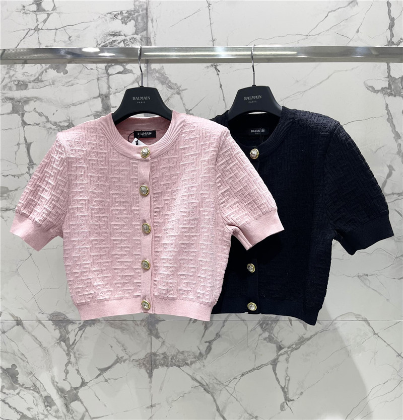 Balmain Jacquard Short Knit Cardigan in Black