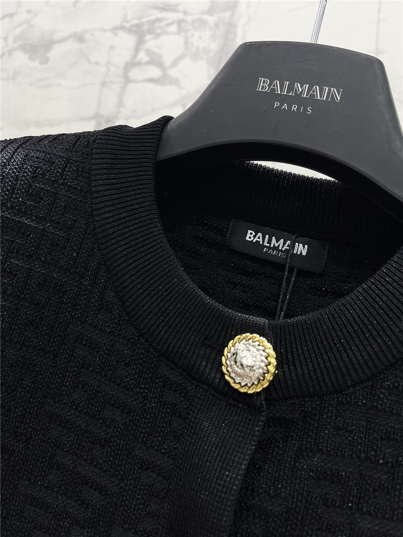 Balmain Jacquard Short Knit Cardigan in Black