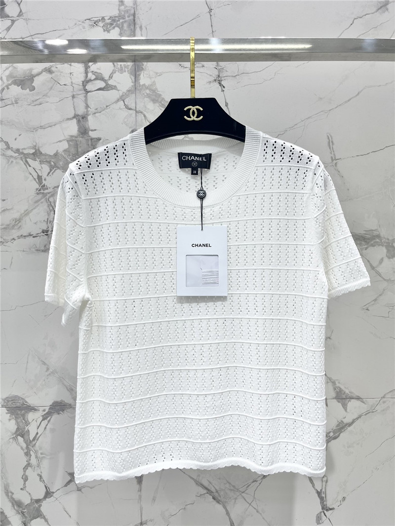 Ch**el logo hollow knitted t-shirt in white