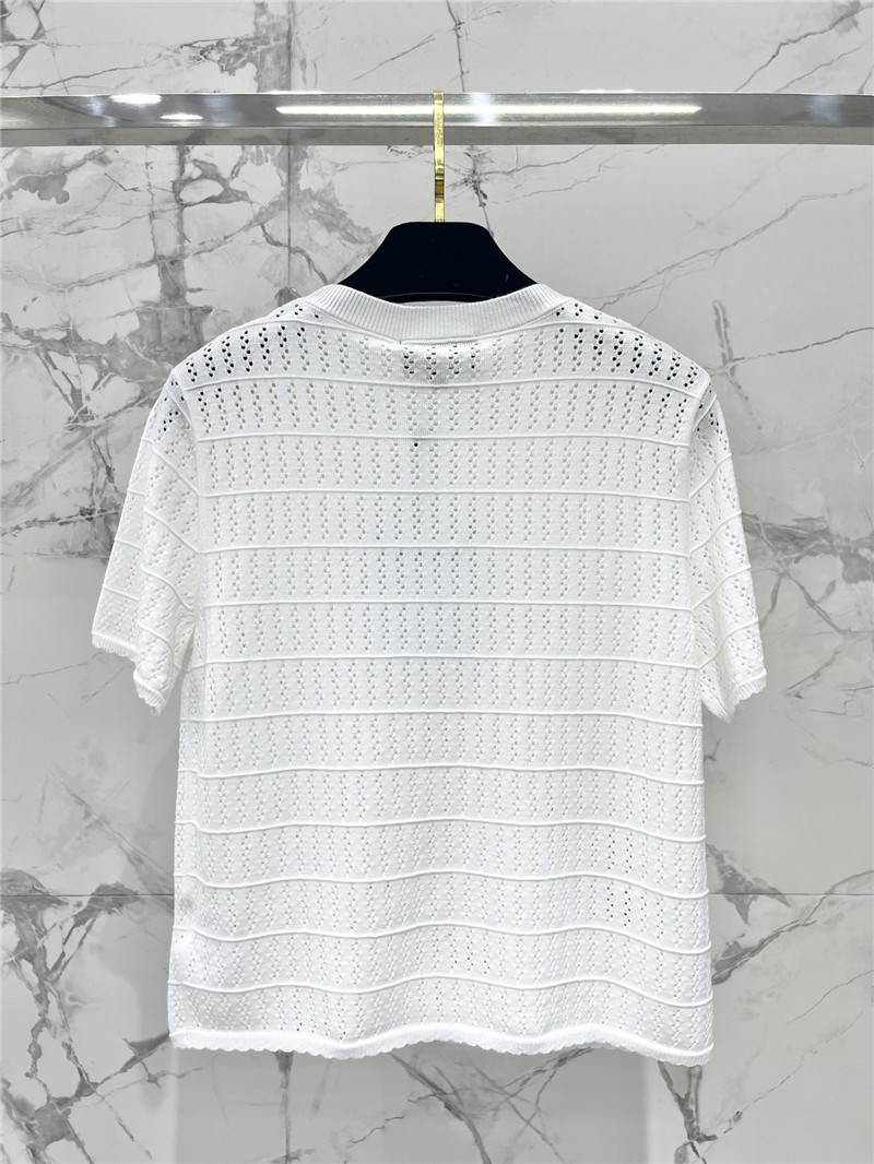 Ch**el logo hollow knitted t-shirt in white