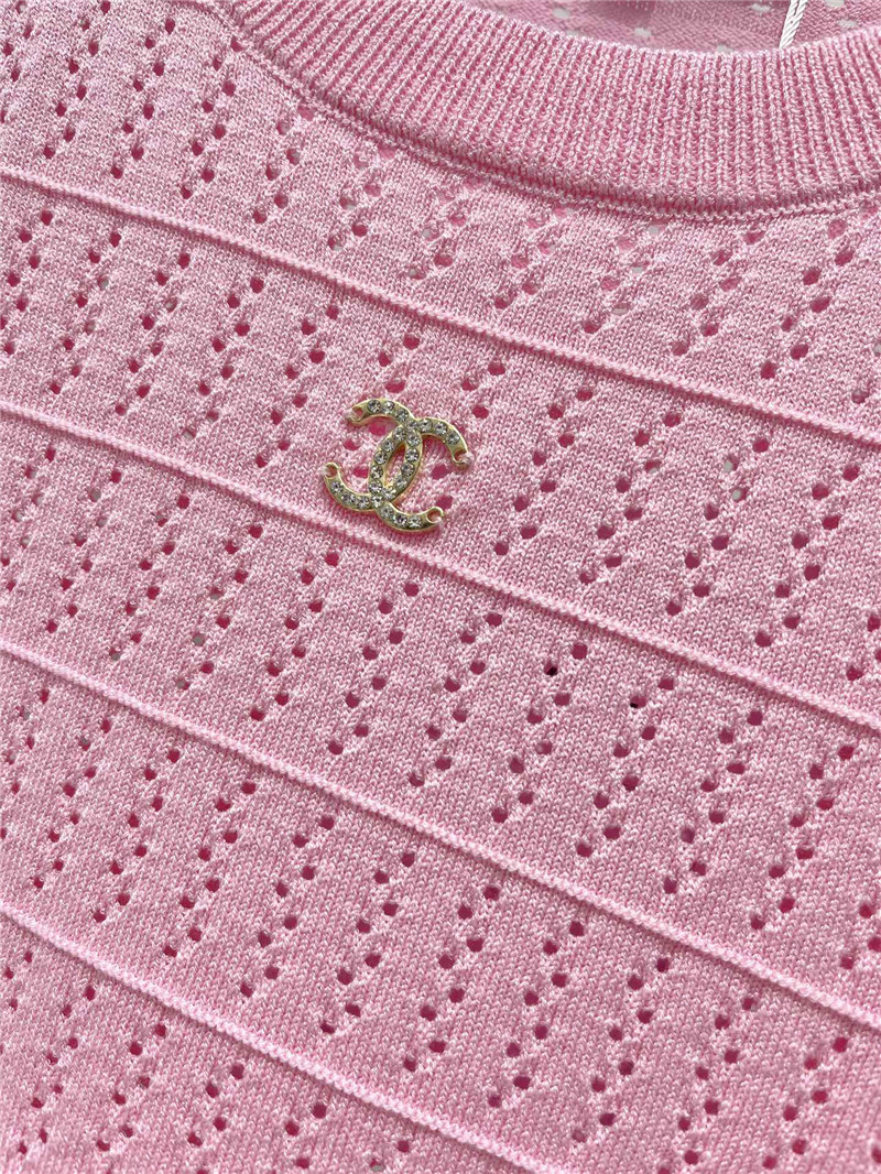 Ch**el logo hollow knitted t-shirt in pink