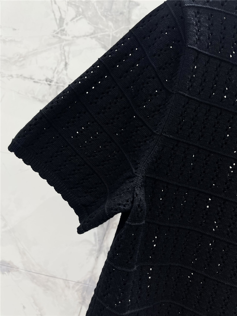 Ch**el logo hollow knitted t-shirt in black