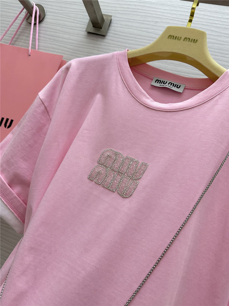 M1um1u custom beaded contrast color t-shirt replica clothing