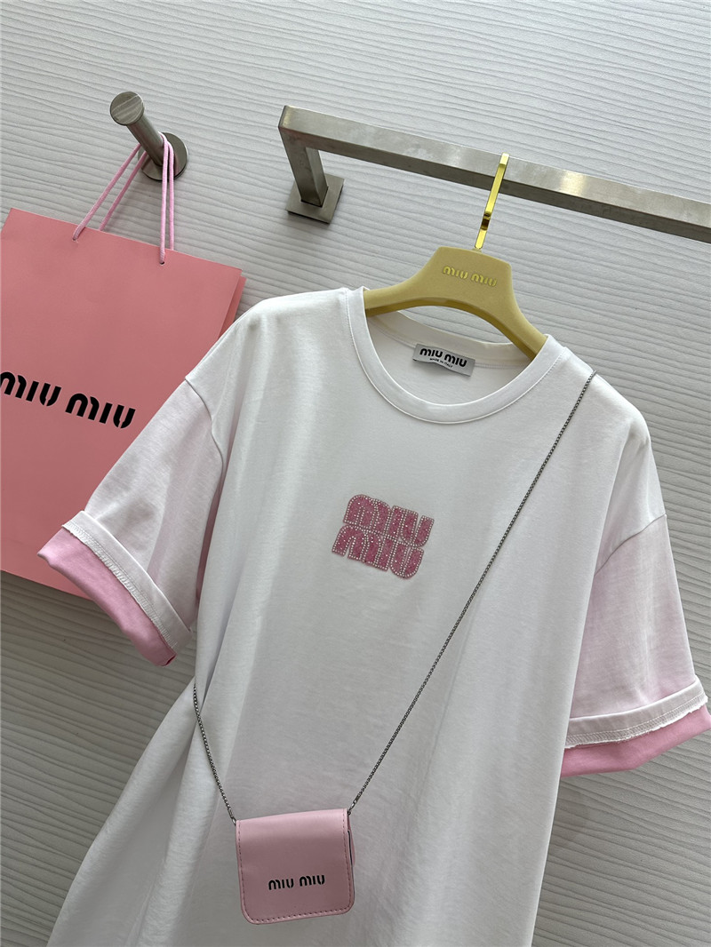 miumiu custom beaded contrast color T-shirt replica clothing