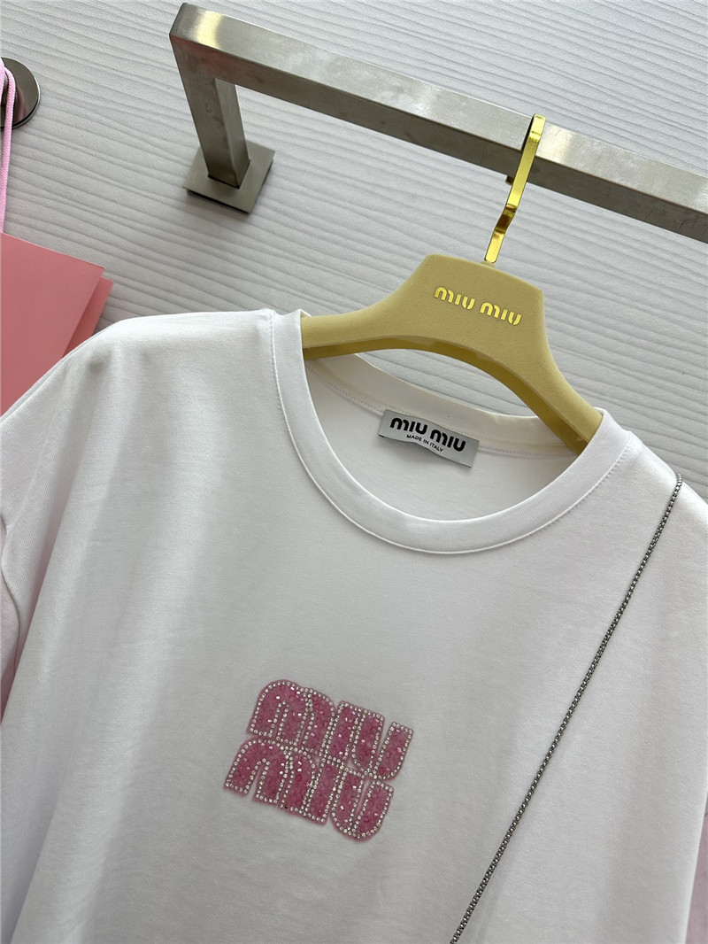 miumiu custom beaded contrast color T-shirt replica clothing