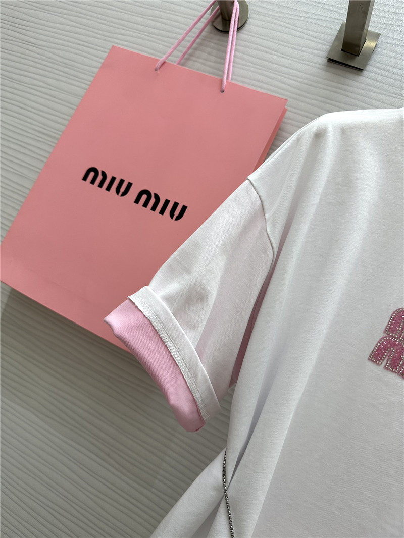 miumiu custom beaded contrast color T-shirt replica clothing