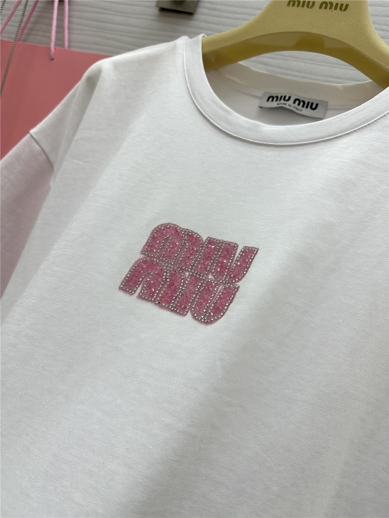 miumiu custom beaded contrast color T-shirt replica clothing