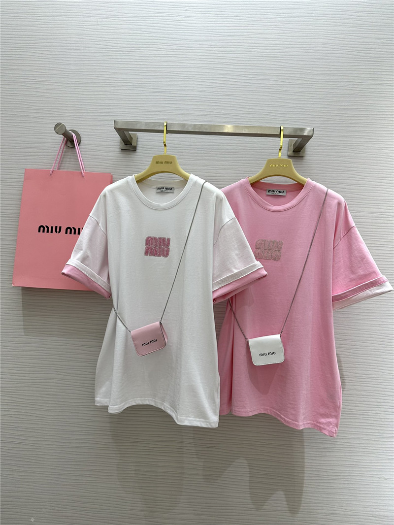 miumiu custom beaded contrast color T-shirt replica clothing