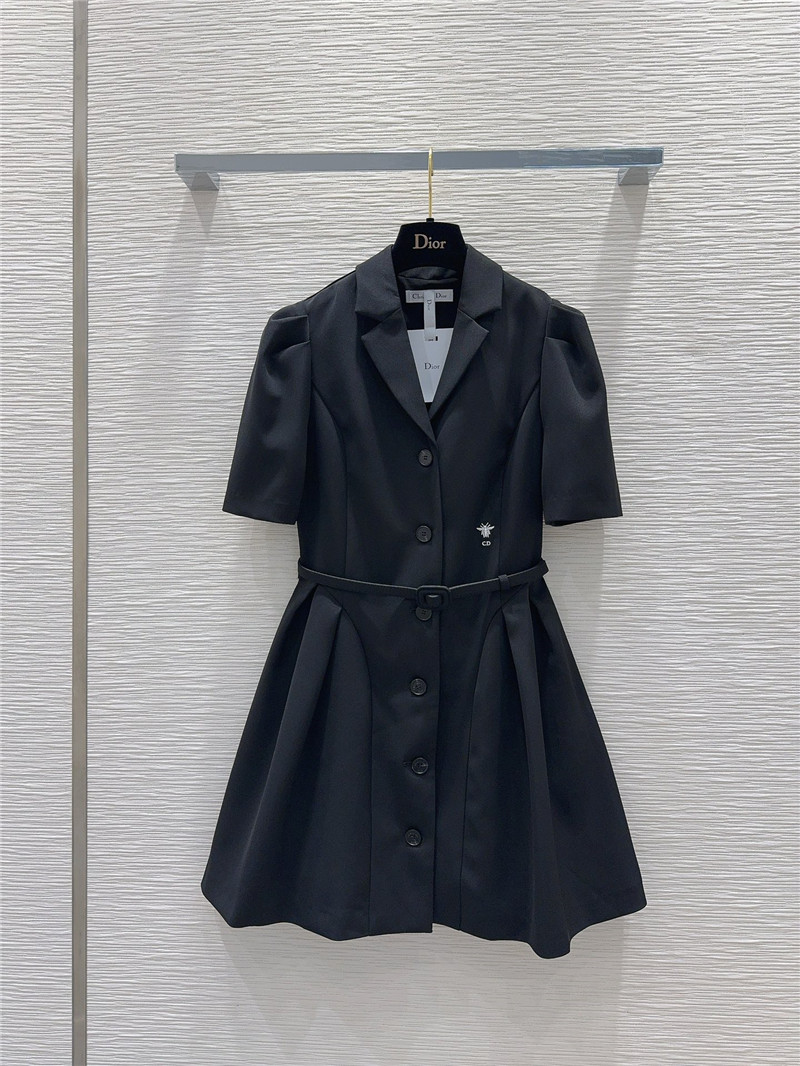 Dior Black Puff Sleeve Suit Collar Dress