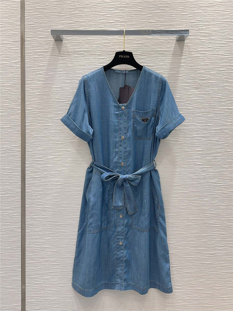 prada mid-century style denim dress replica clothing sites
