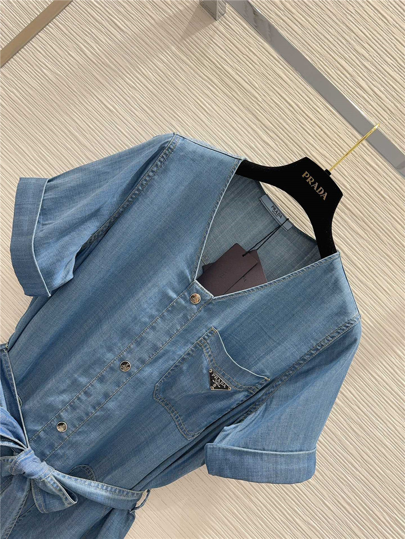 Pra*a mid-century style denim dress replica clothing sites