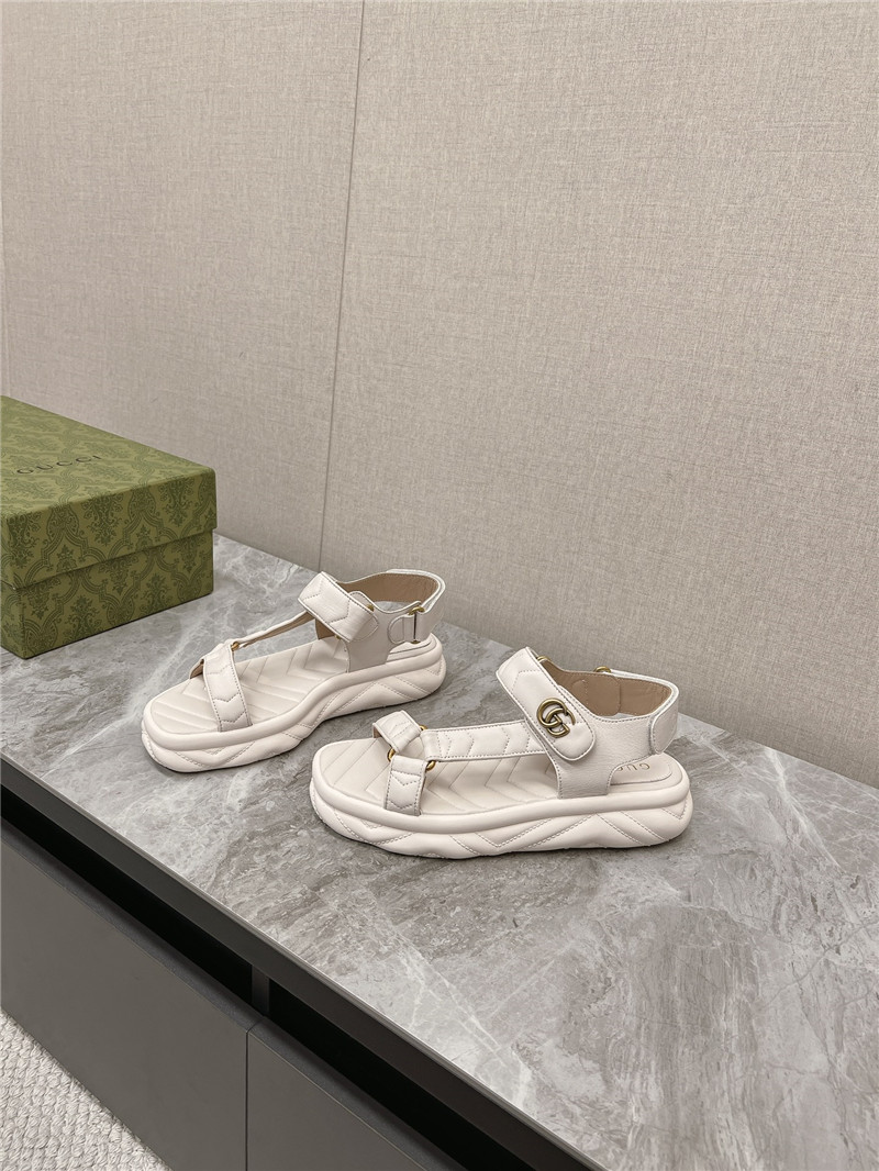 Gucci Double G Leather Sandals White