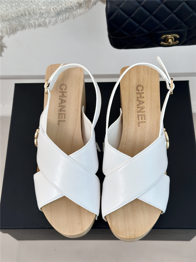 Ch**el calfskin studded slingback clog sandals white