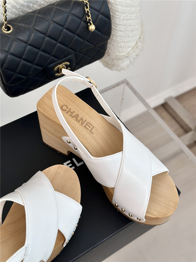 Ch**el calfskin studded slingback clog sandals white