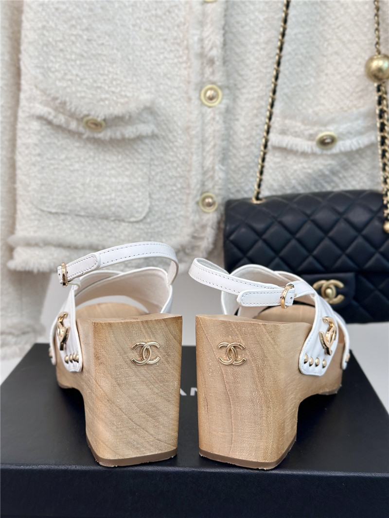 Ch**el calfskin studded slingback clog sandals white