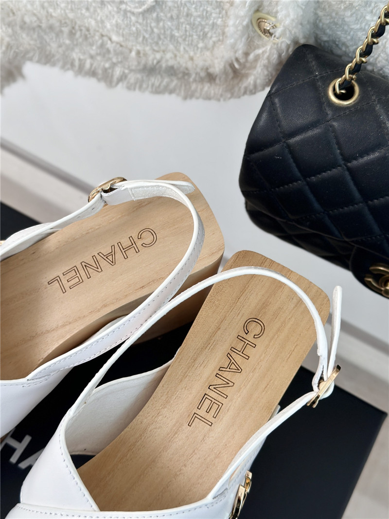 Ch**el calfskin studded slingback clog sandals white