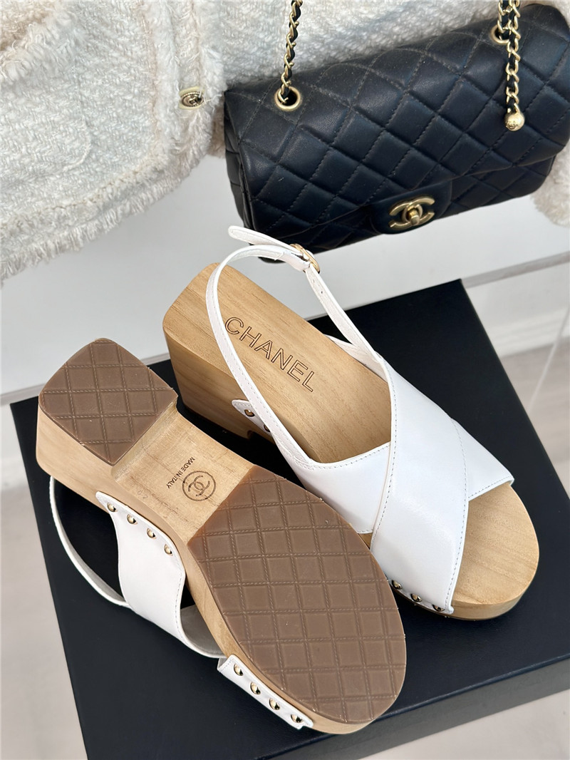 Ch**el calfskin studded slingback clog sandals white