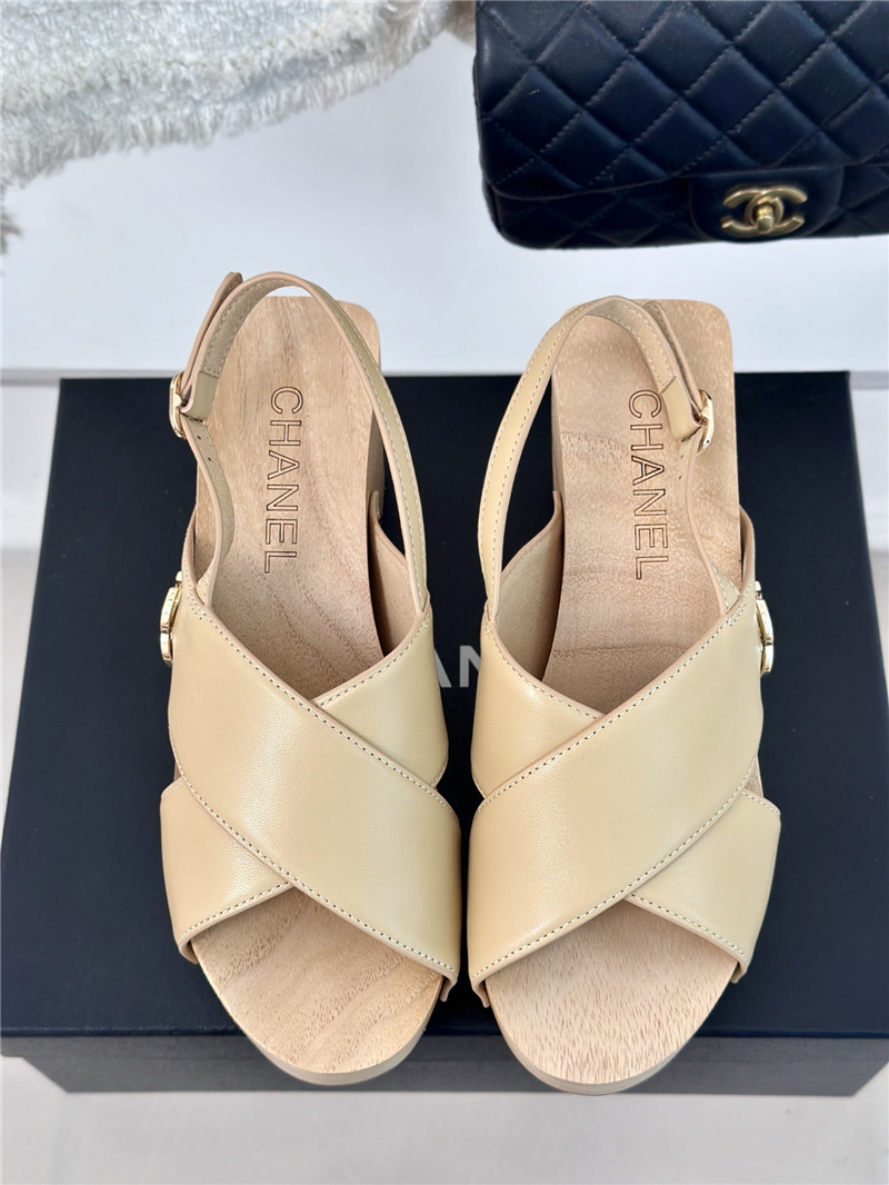 Ch**el calfskin studded slingback clog sandals beige