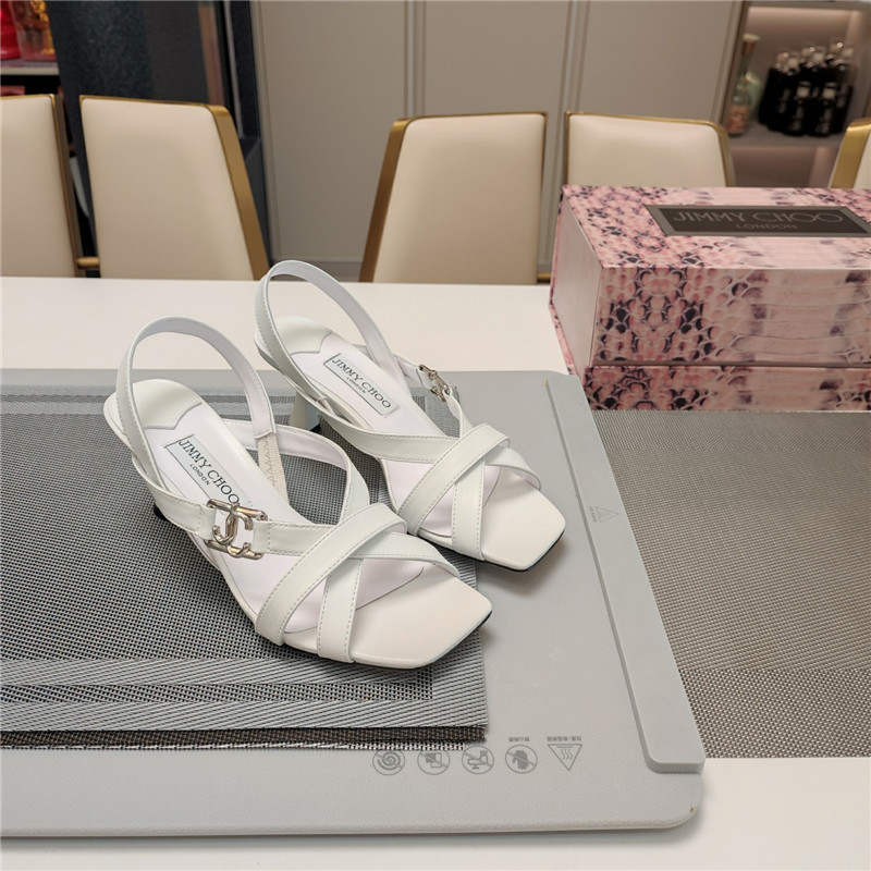 Jimmy Choo Jess 95 White Leather Sandals