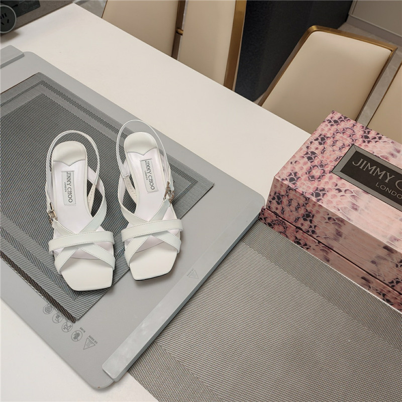 J1m*y Ch00 jess 95 white leather sandals