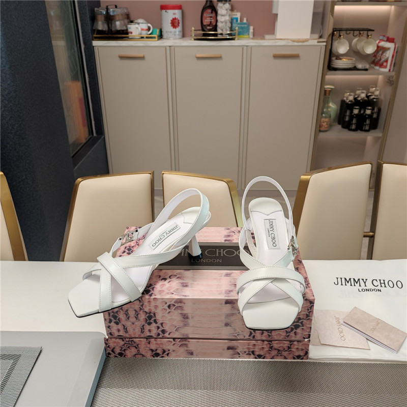 J1m*y Ch00 jess 95 white leather sandals