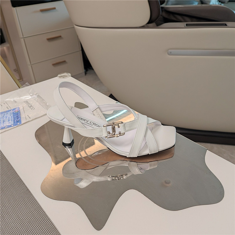 J1m*y Ch00 jess 95 white leather sandals