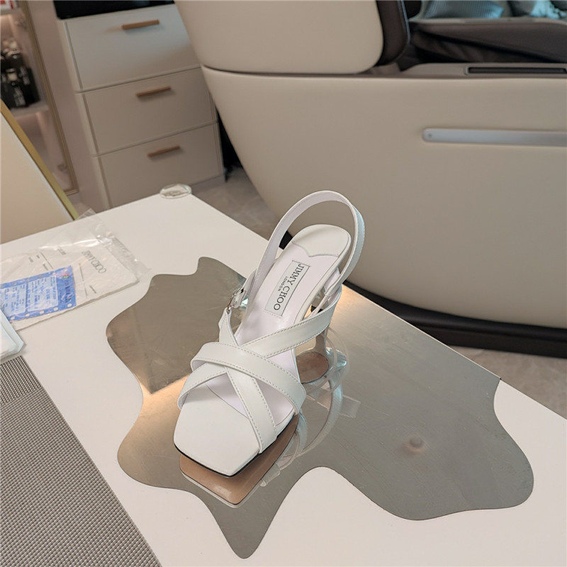 J1m*y Ch00 jess 95 white leather sandals