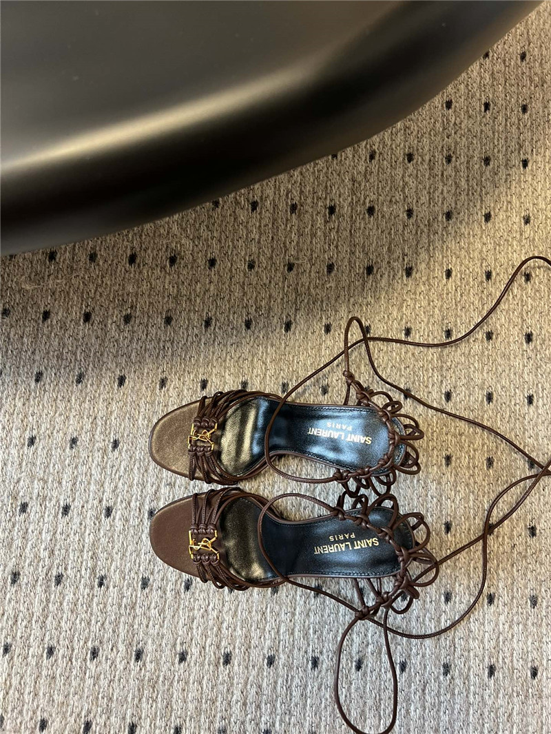 Saint Laurent Babylone 90mm Leather Sandals in Brown