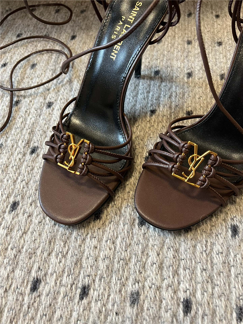 Saint Laurent Babylone 90mm Leather Sandals in Brown