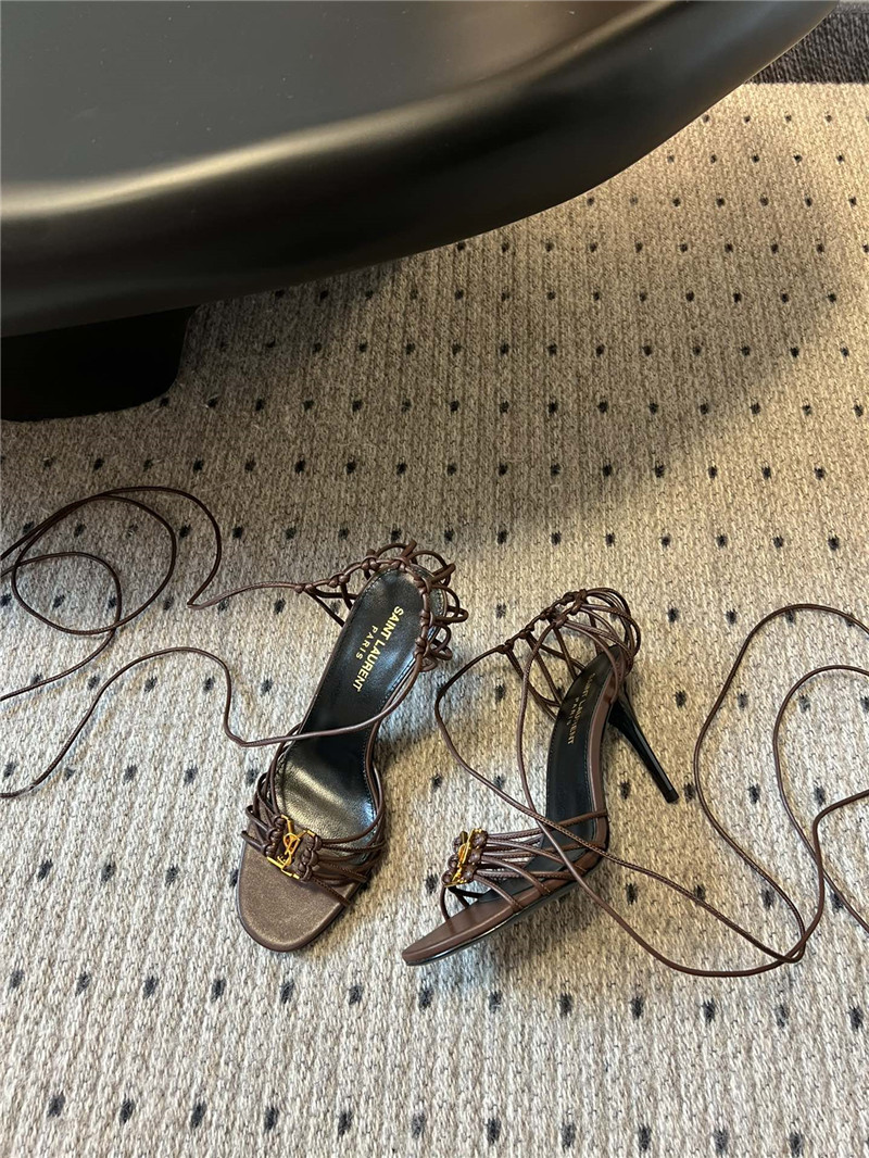 Saint Laurent Babylone 90mm Leather Sandals in Brown