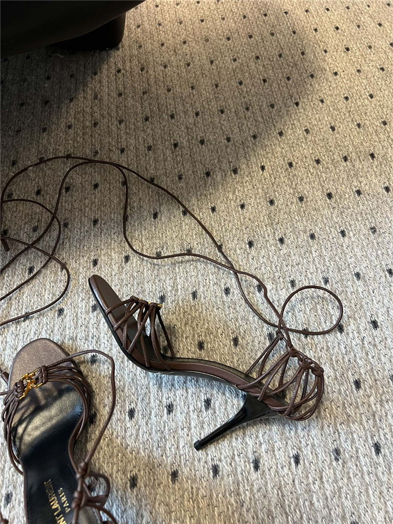 Saint Laurent Babylone 90mm Leather Sandals in Brown