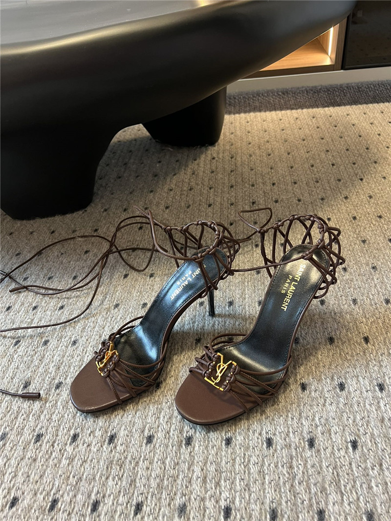 Saint Laurent Babylone 90mm Leather Sandals in Brown