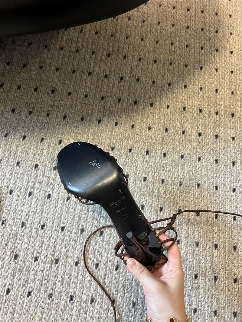 Saint Laurent Babylone 90mm Leather Sandals in Brown