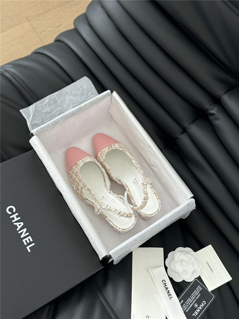 Ch**el tweed pink lambskin cap toe slingback pumps