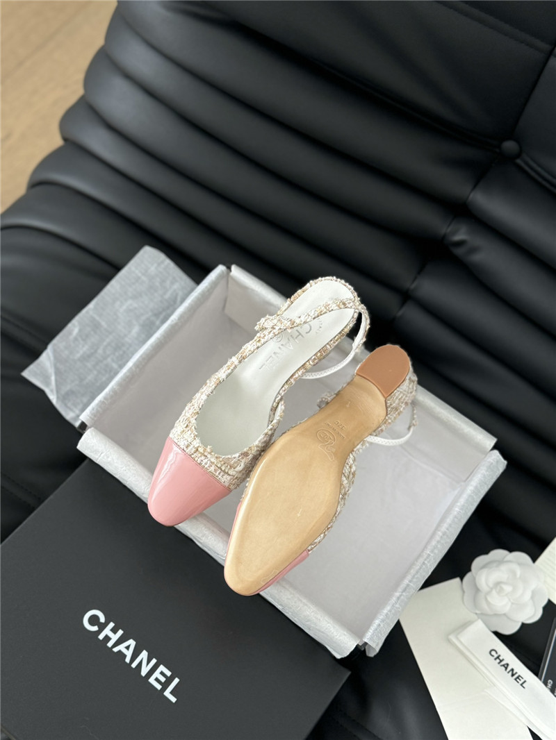 Ch**el tweed pink lambskin cap toe slingback pumps