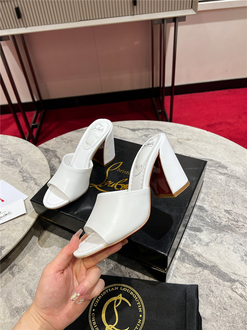Christian Louboutin White Square Heel Patent Leather Mules