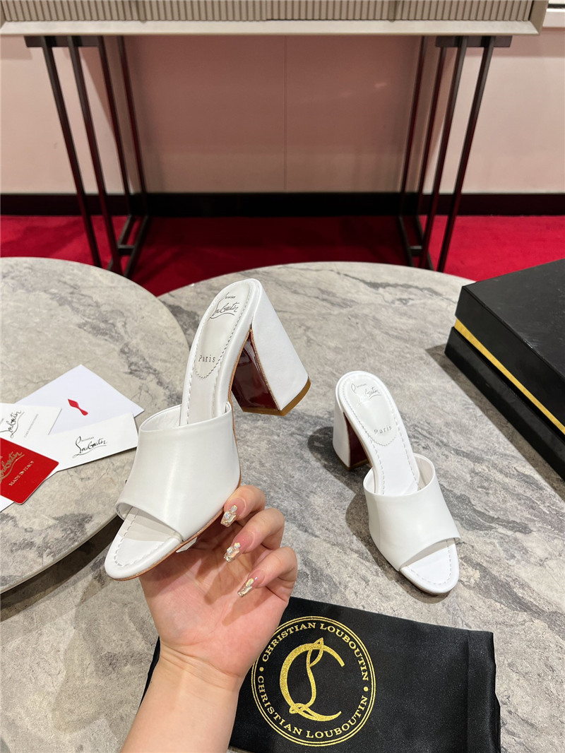 Christian Louboutin White Square Heel Patent Leather Mules